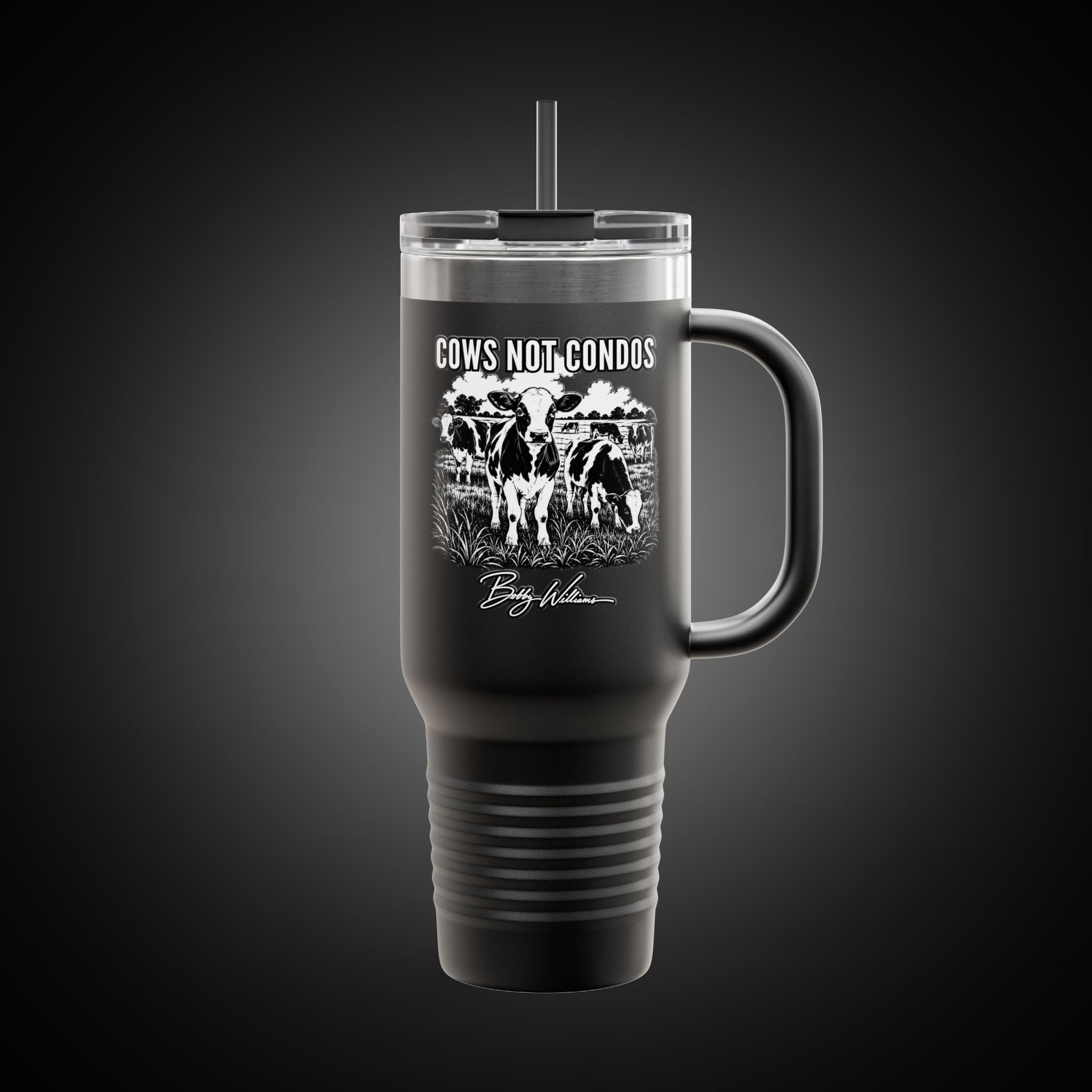 40oz Insulated Travel Mug — "Cows Not Condos"