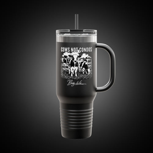 40oz Insulated Travel Mug — "Cows Not Condos"