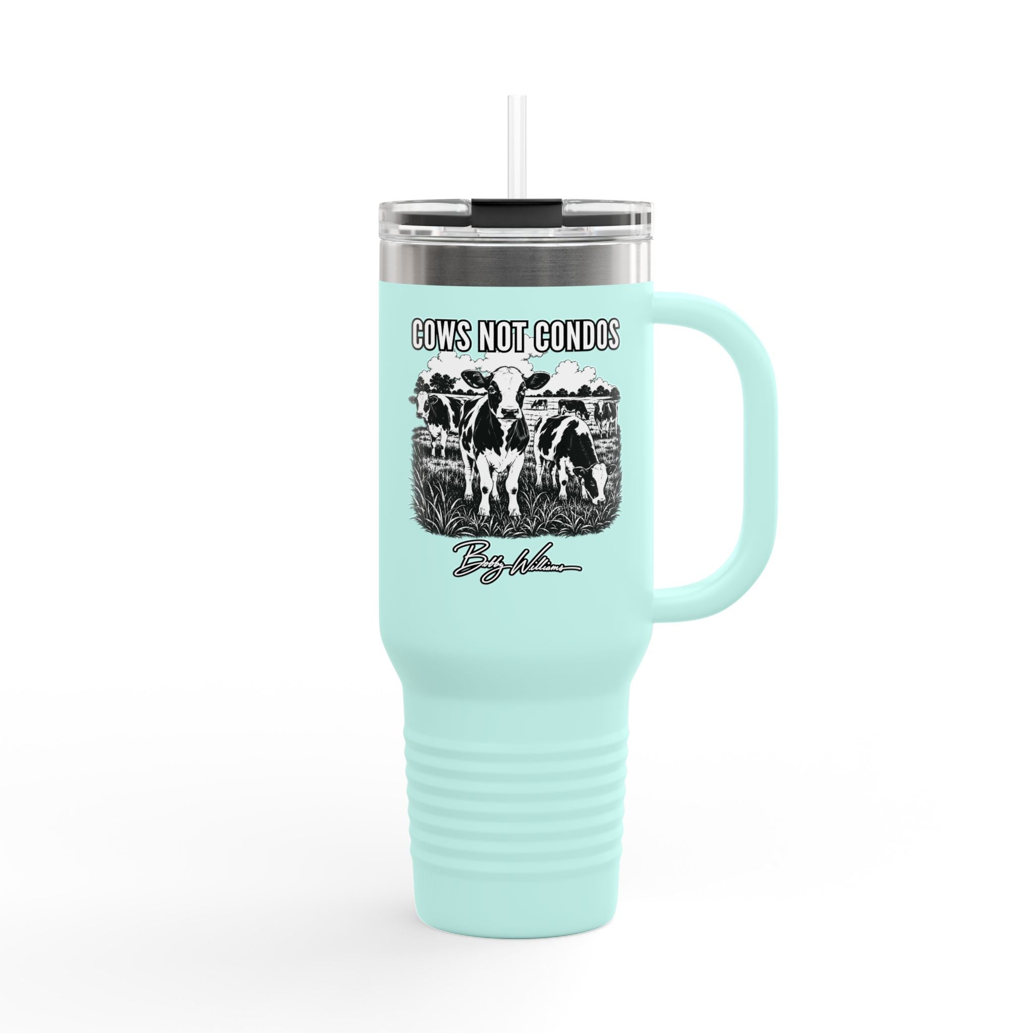 40oz Insulated Travel Mug — "Cows Not Condo"
