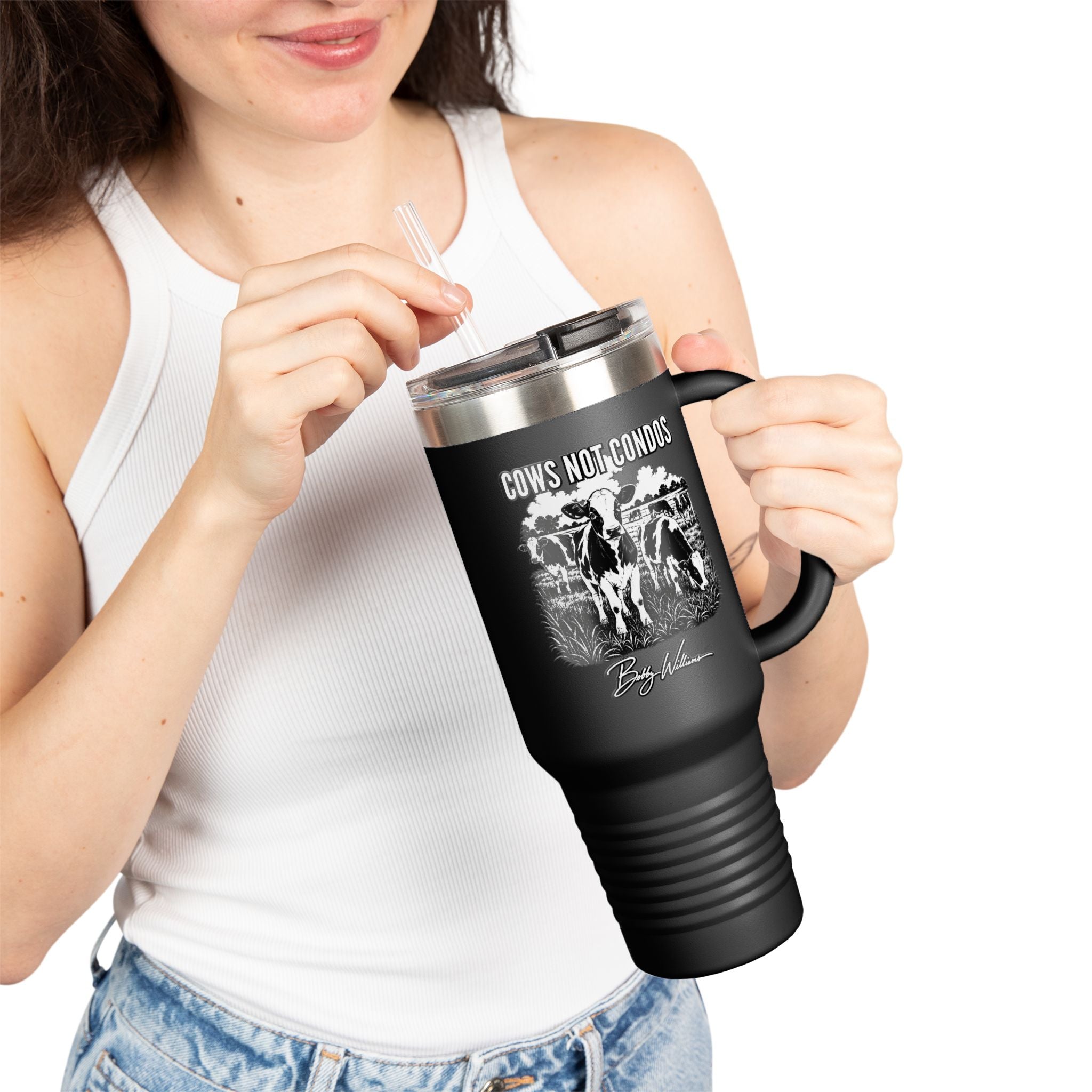 40oz Insulated Travel Mug — "Cows Not Condo"