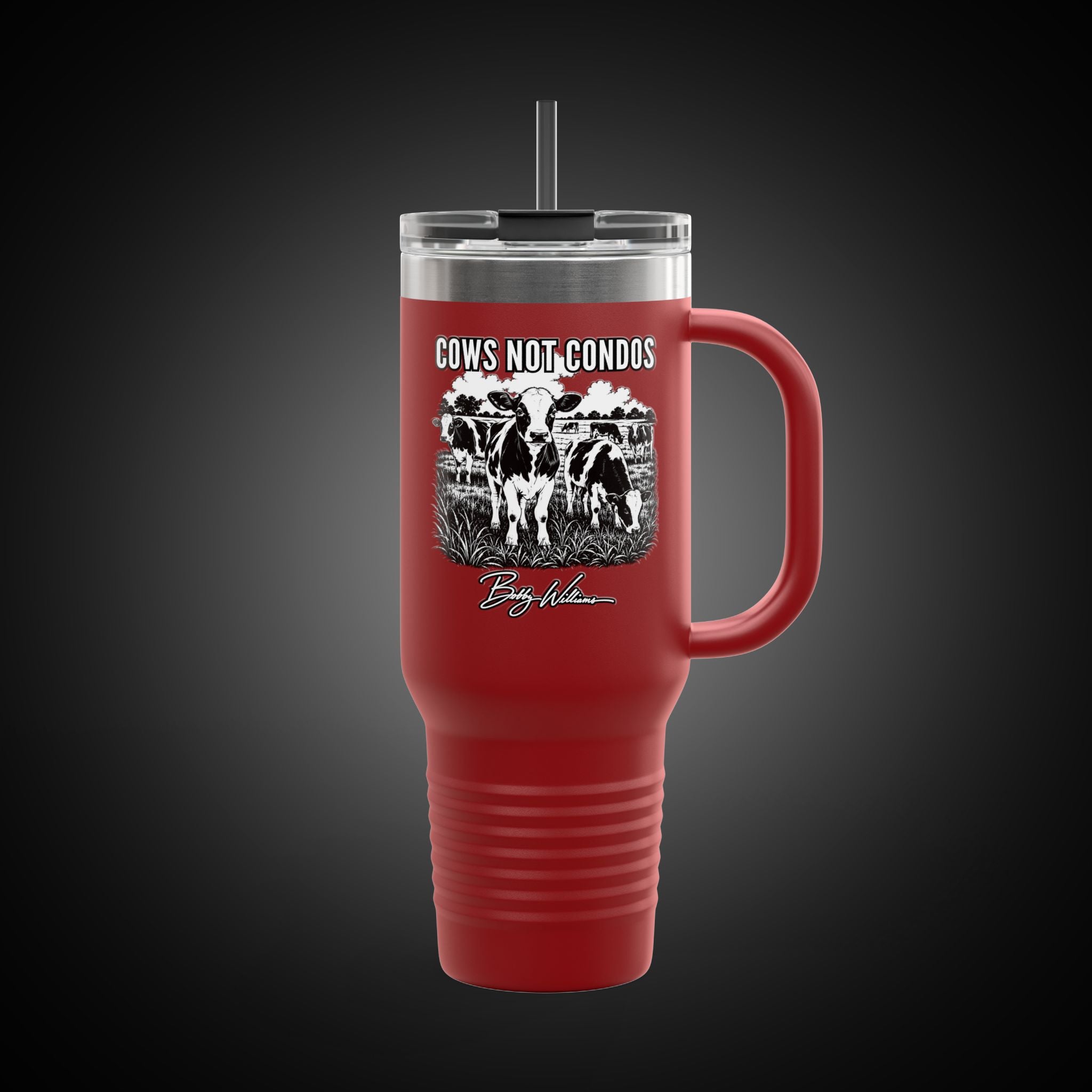 40oz Insulated Travel Mug — "Cows Not Condos"