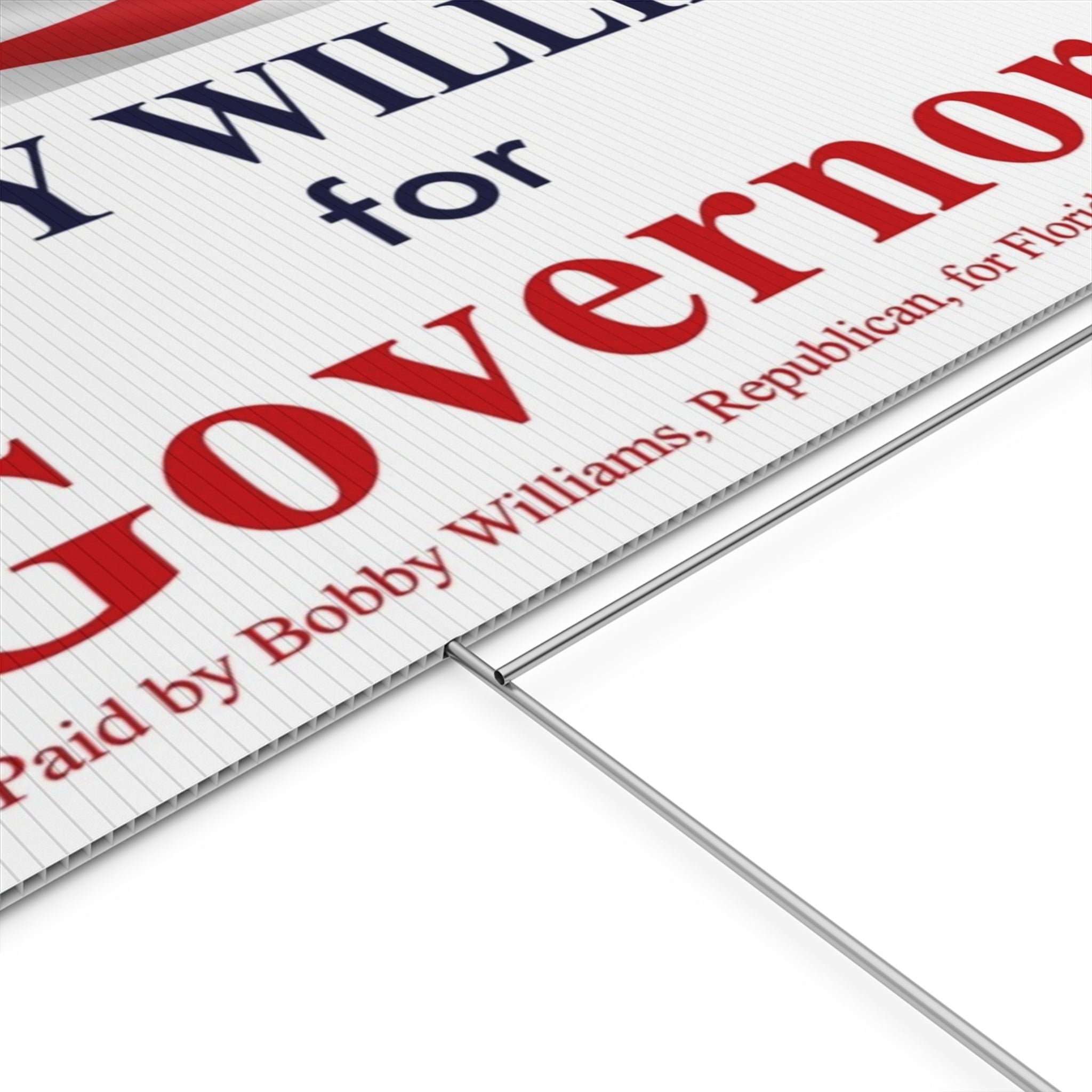 Bobby Williams for Governor Plastic Yard Sign — Patriotic Campaign Lawn Sign