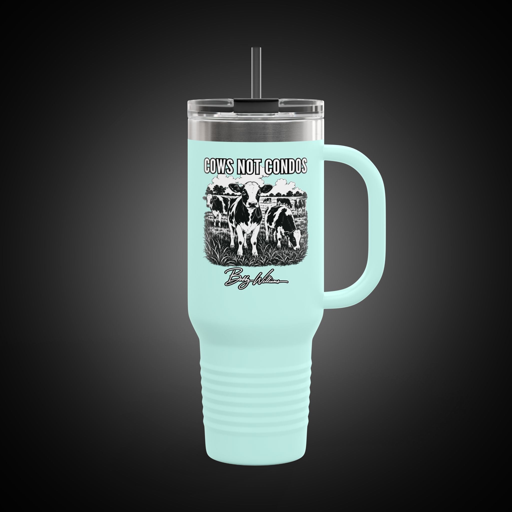 40oz Insulated Travel Mug — "Cows Not Condos"